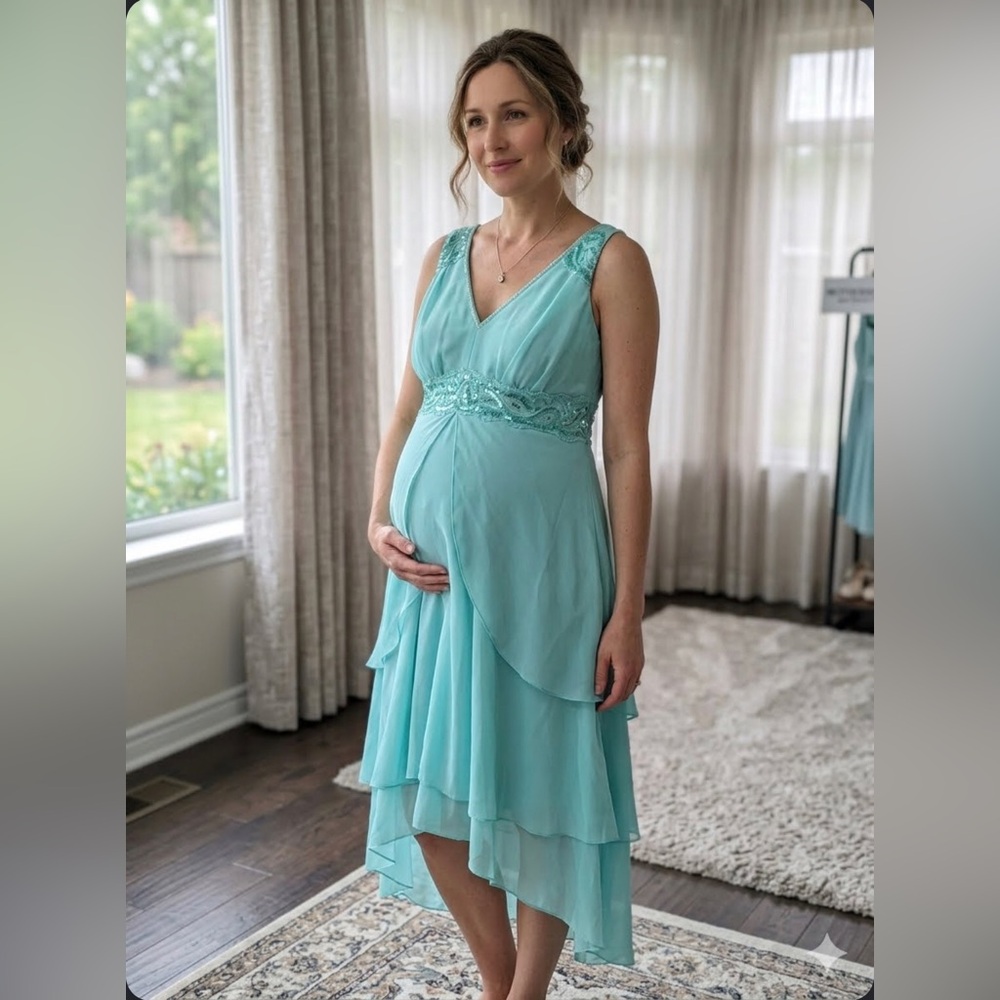 Motherhood Aqua Teal Layered Sleeveless Maternity Dress